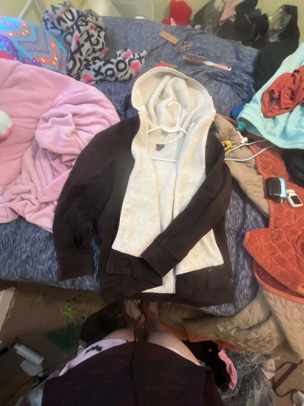 Basic Editions Woman Sherpa Lined Zip Up Hoodie Brown Size 1X